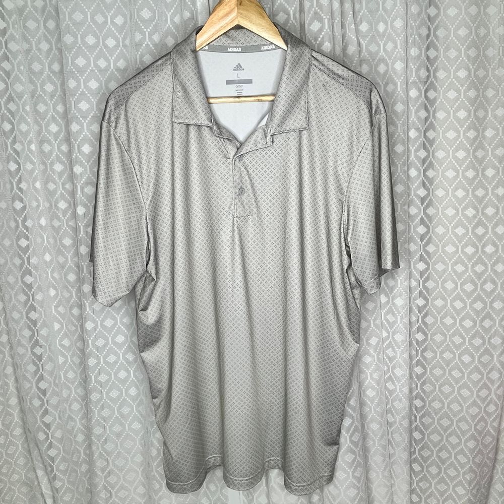 Adidas Golf Polo Shirt Performance Athletic Diamond Pattern Gray Size‎ L